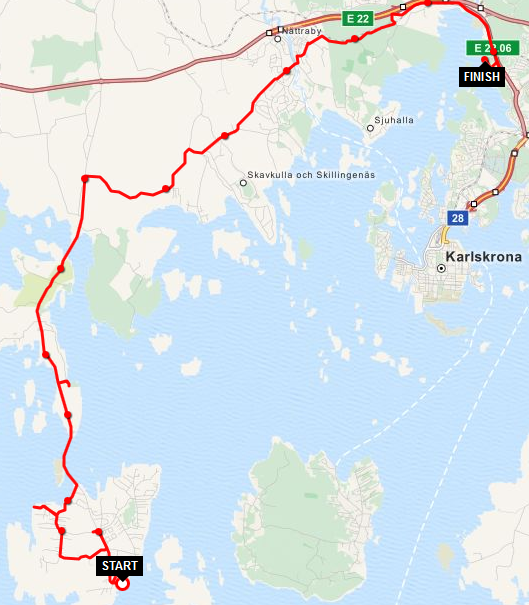 Spårlogg mellan Hasslö till Karlskrona via Trömtesunda och Grönadal 